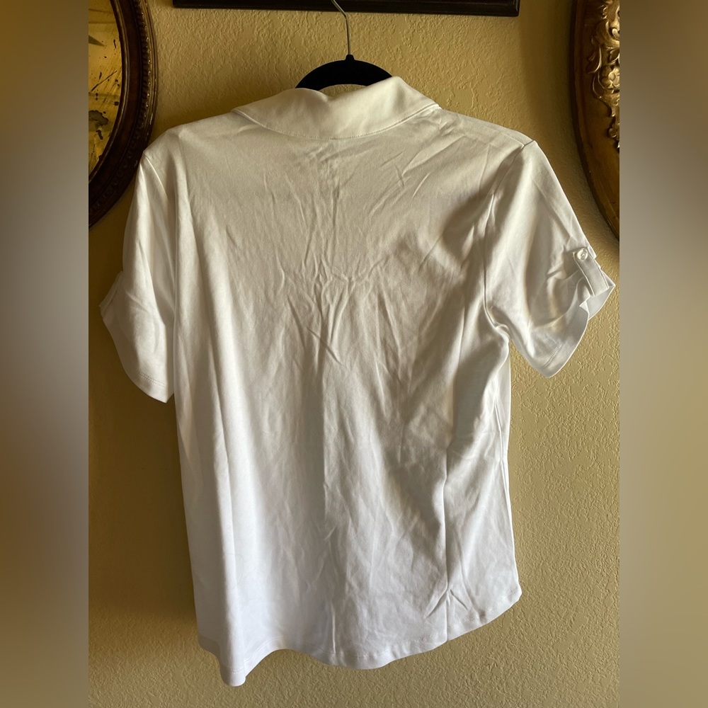 Isaac Mizrahi Live Essentials While Polo Style Small NWOT Cotton Knit Top - Picture 3 of 6